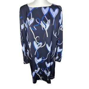 ESCADA RIBBON & HEART PRINT OPEN SLEEVES MIDI SHIFT DRESS SIZE 36 Medium